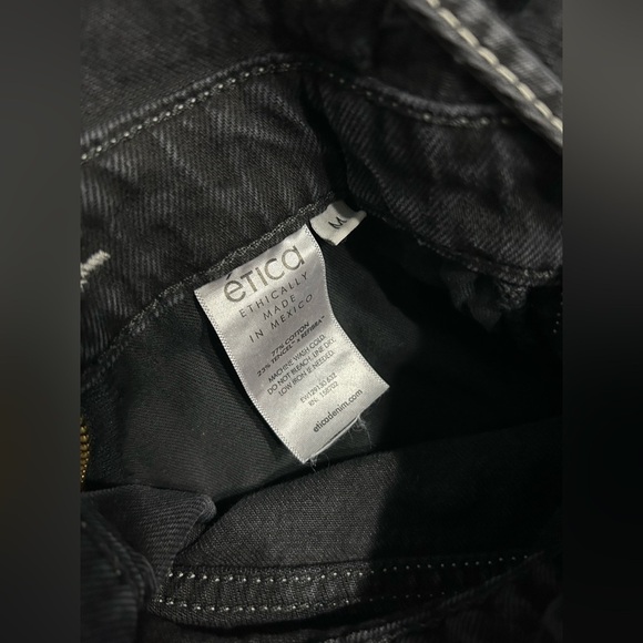 NWT ETICA Cami Halter Black Pearl Denim Jumpsuit Crop Wide Leg Size M - Picture 8 of 8